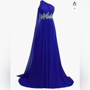 One Shoulder Prom Dress with Beaded Chiffon Evening Bridesmaid Gown